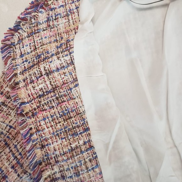 Womens Jacket Laundry Shelli Segal Tunic Pink Multi Knit Fringe Hem Size Medium - Picture 7 of 15